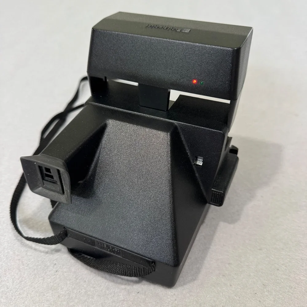 Polaroid OneStep Flash Camera Black Vintage 600 Series Red Stripe Works